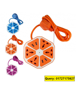 Universal 4 USB Hexagon Power Socket  Multi Colour  Multi Plug